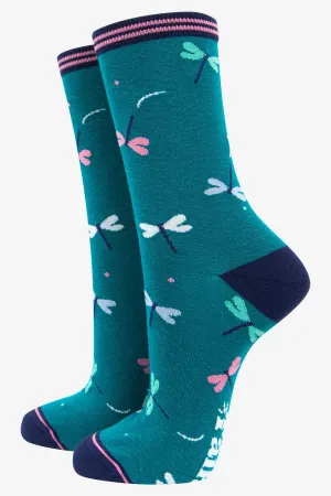 4483DRFTE Dragonfly Teal Bamboo Socks
