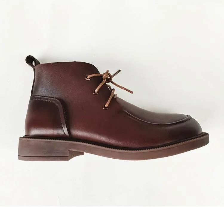 Women's Ankle Boots Oxford Shoes Wide Toe Box Lace up Genuine Leather Handmade