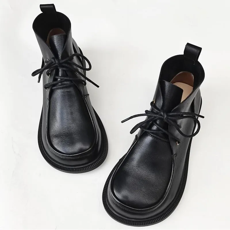 Women's Ankle Boots Oxford Shoes Wide Toe Box Lace up Genuine Leather Handmade